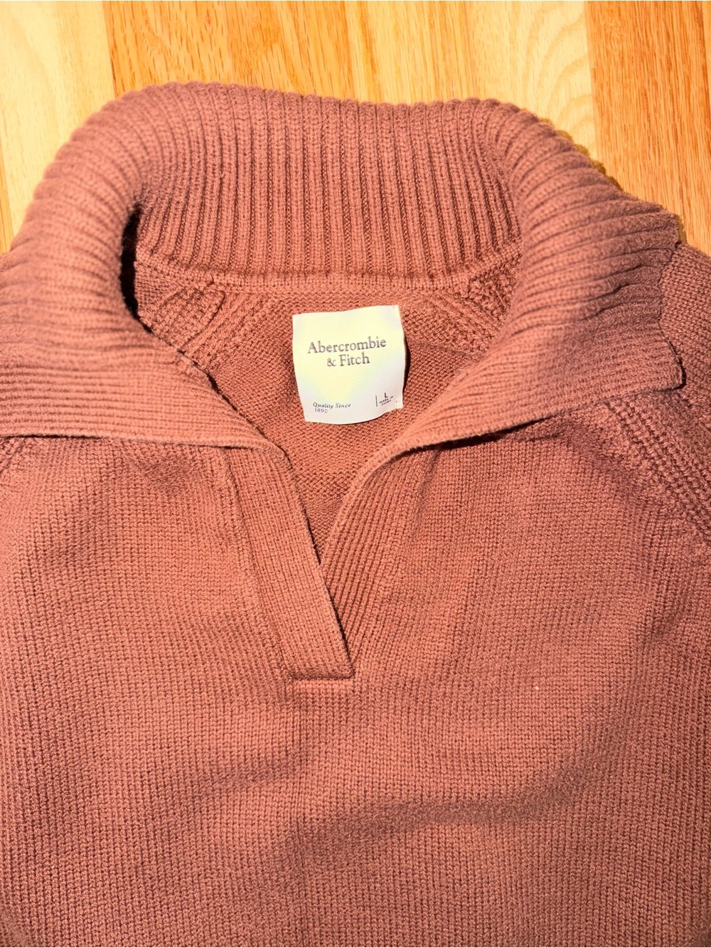 Abercrombie & Fitch Women's Ribbed Collared Pullover - Chocolate Brown - Picture 2 of 2